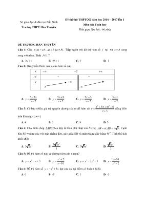 Đề thi thử THPT quốc gia Toán lần 1 - Năm học 2016-2017 - Trường THPT Hàn Thuyên